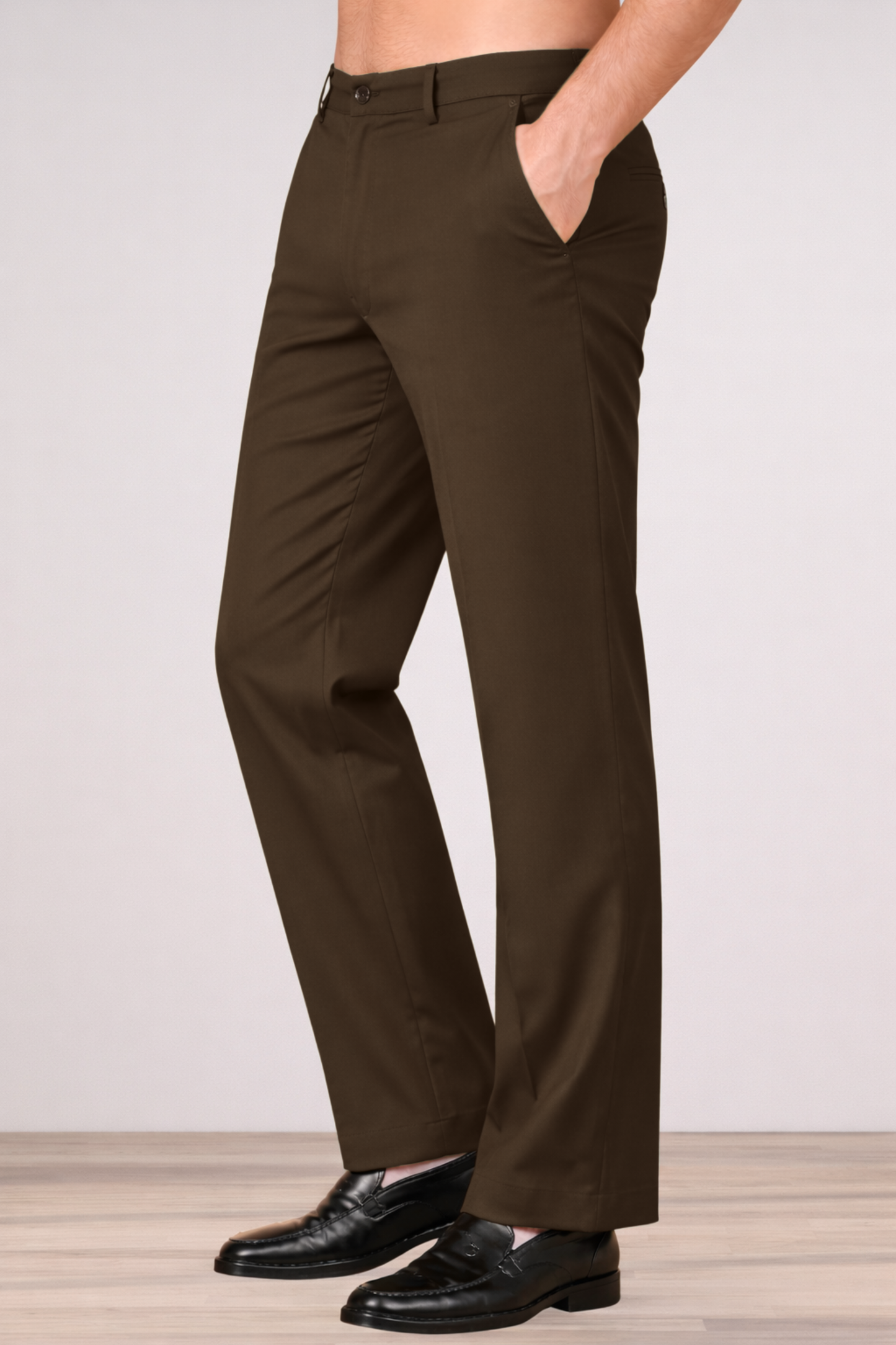 Brown Cotton Lycra Chinos