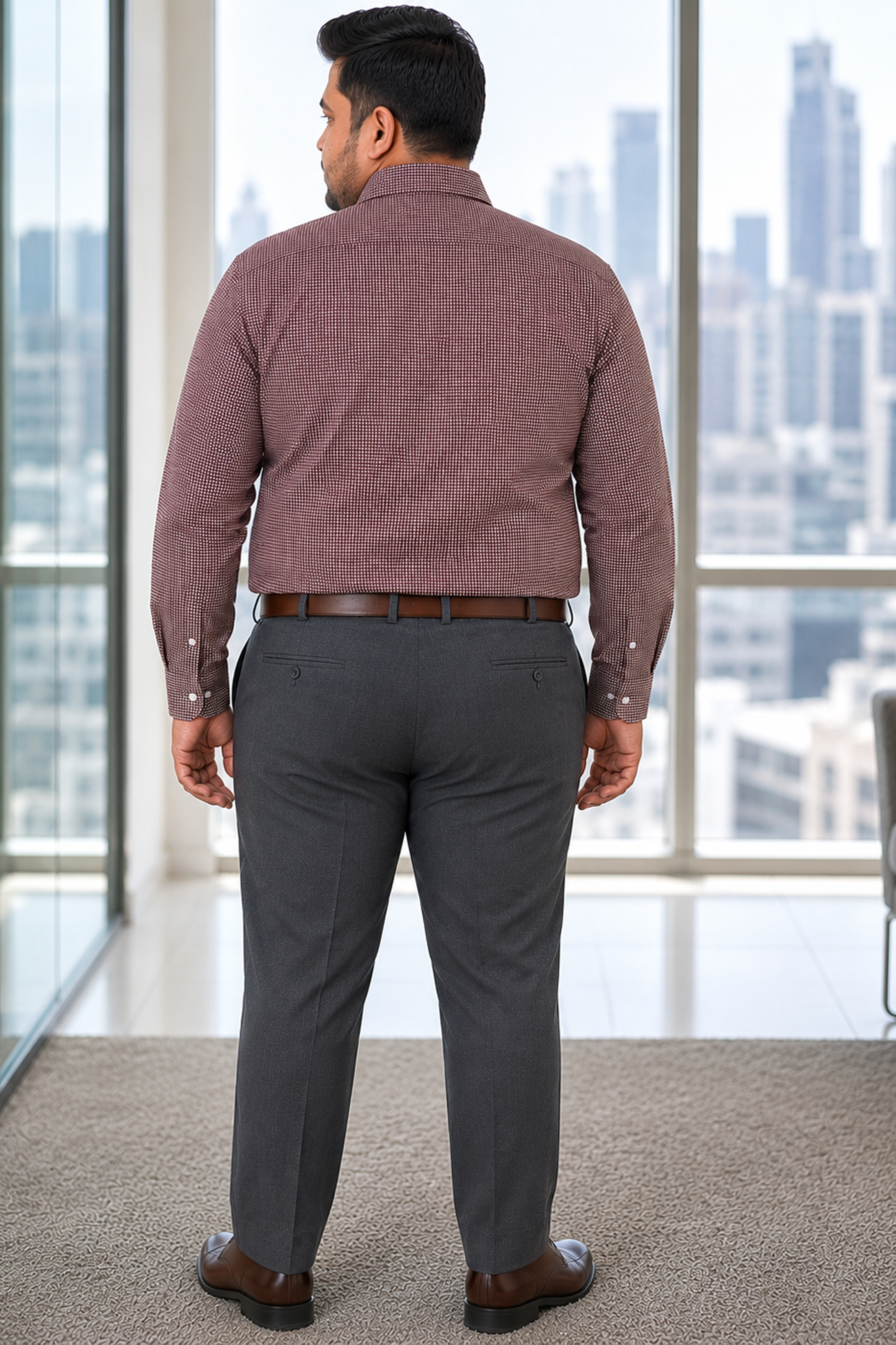 Burgundy Micro Check Cotton Shirt