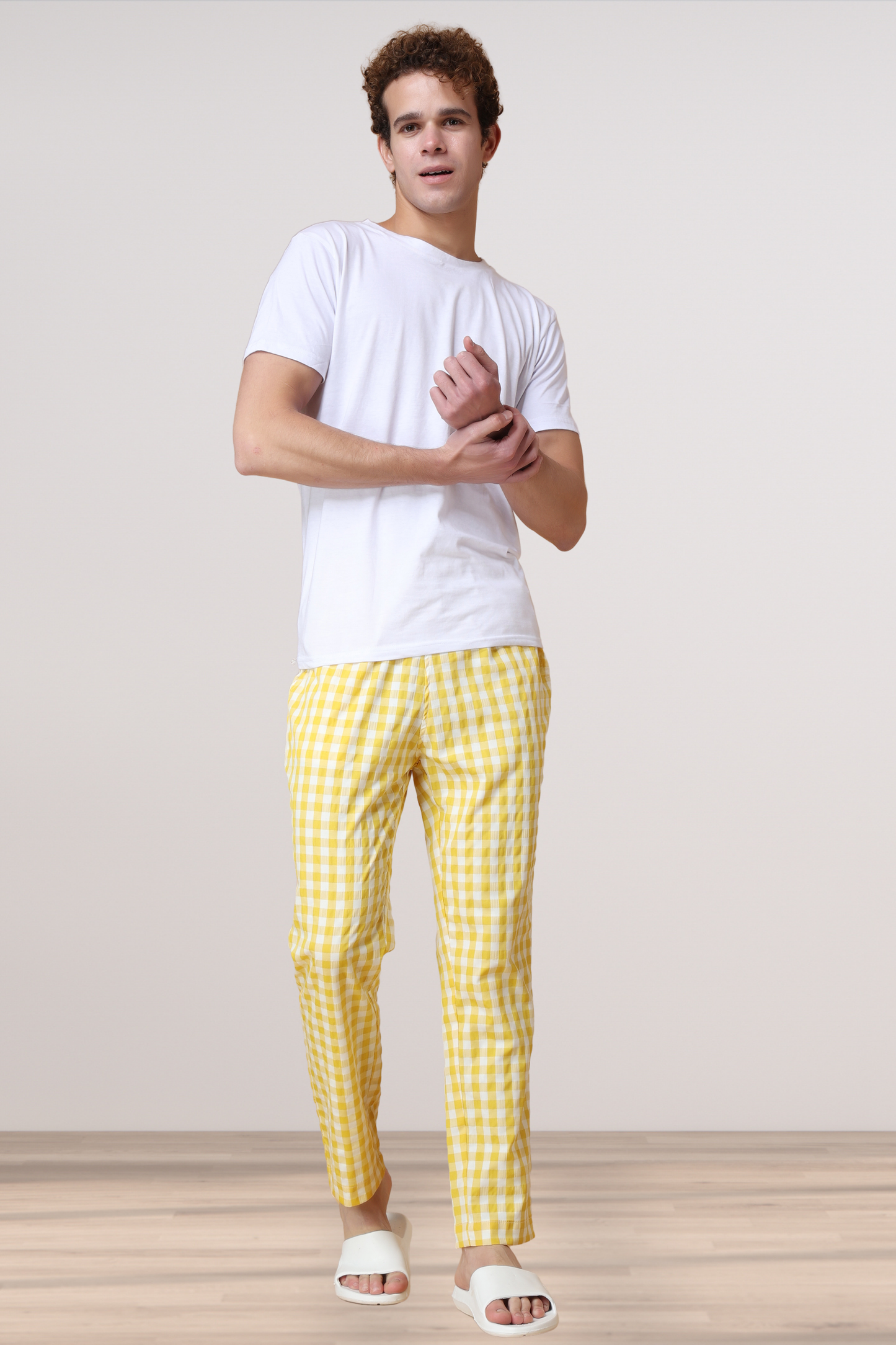 Candy Yellow Checked Cotton Pajama