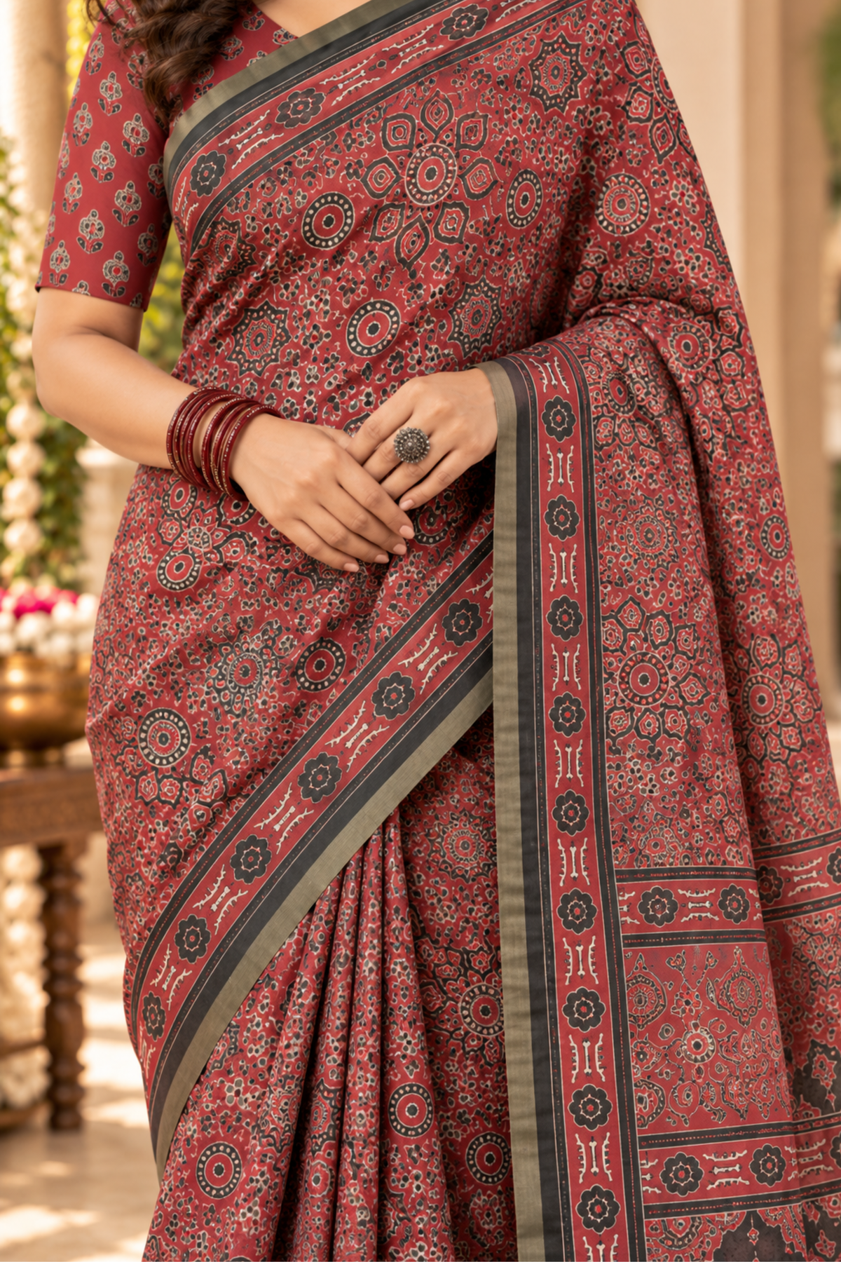 Charulata Printed Saree With 1.5 Mtr Blouse Piece