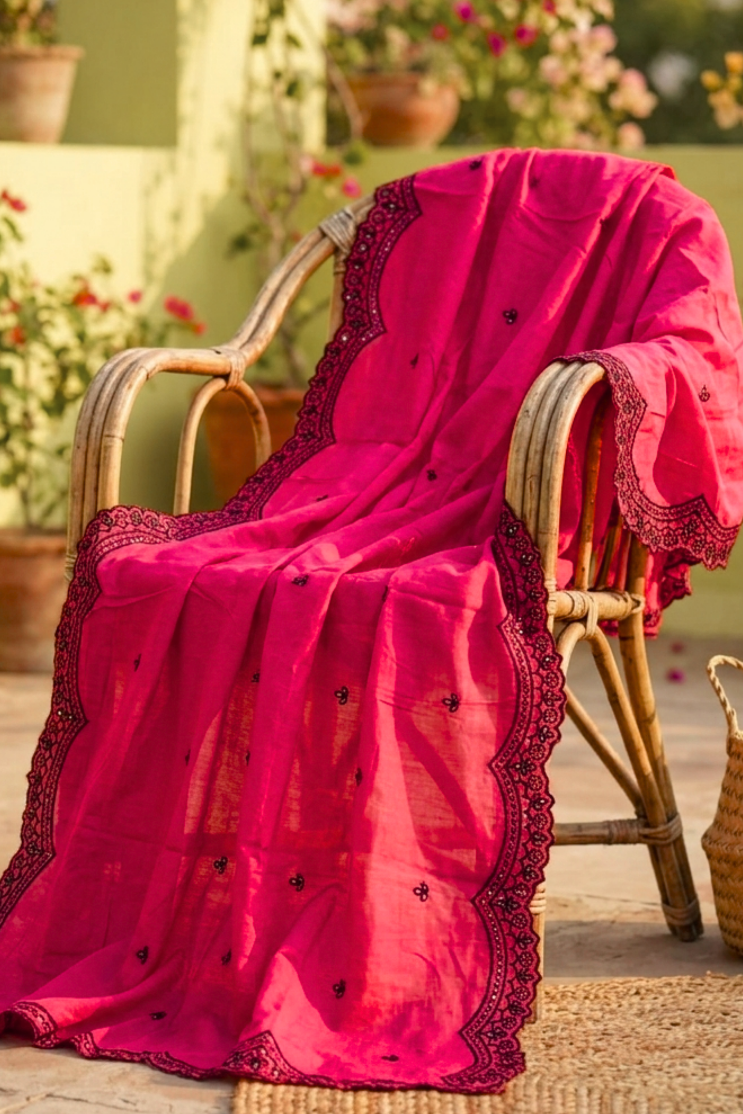 Cherry Bloom Embroidered Mul Dupatta