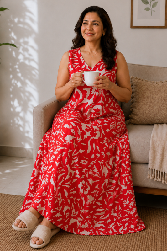 Hibiscus Red Rayon Lounge Dress