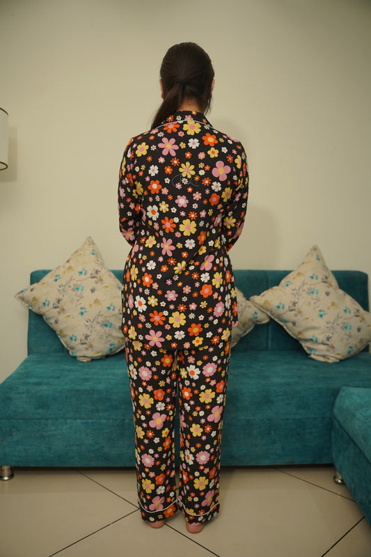 Citrus floral rayon night suit