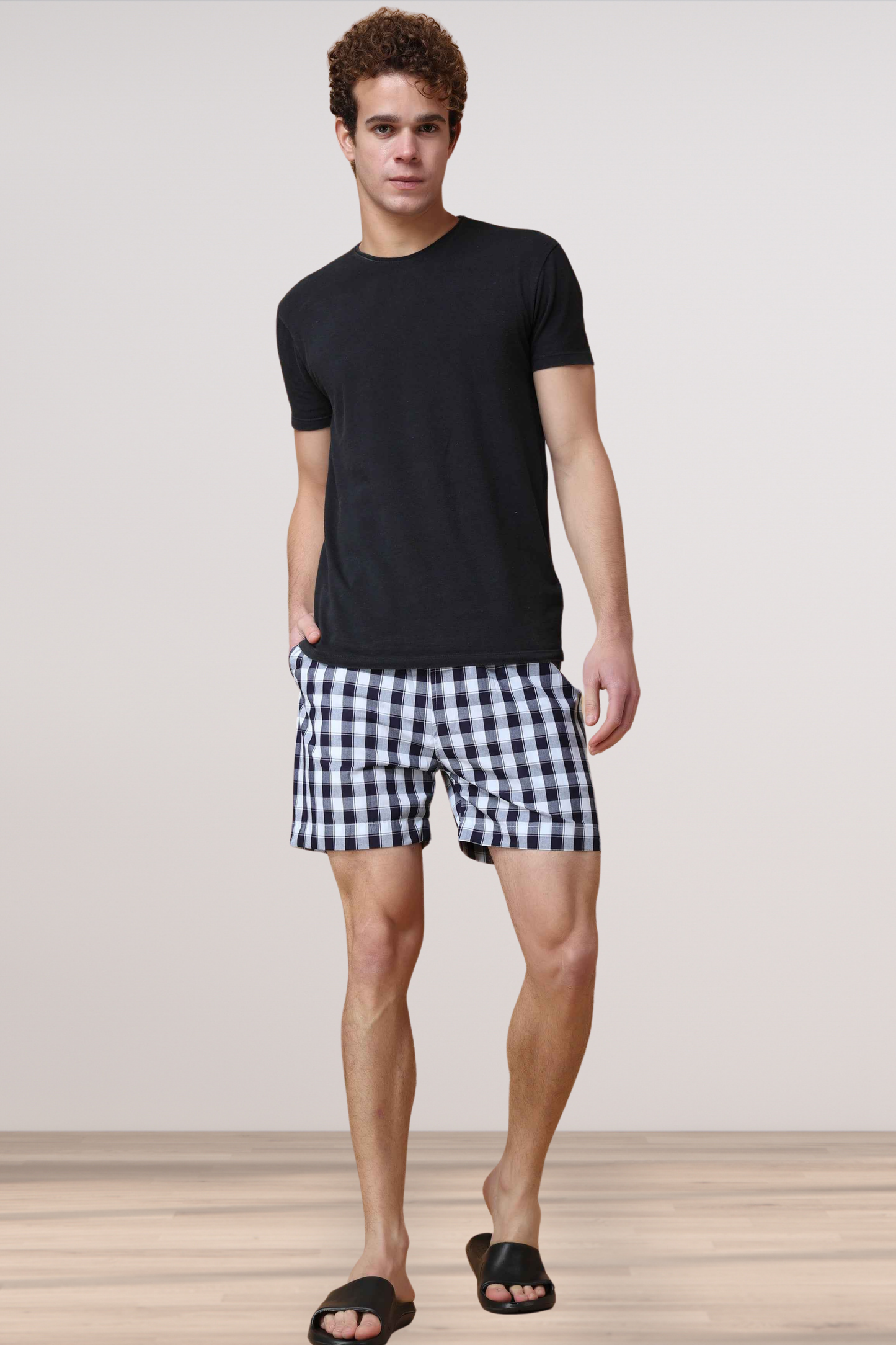 Classic Black Checked Cotton Shorts