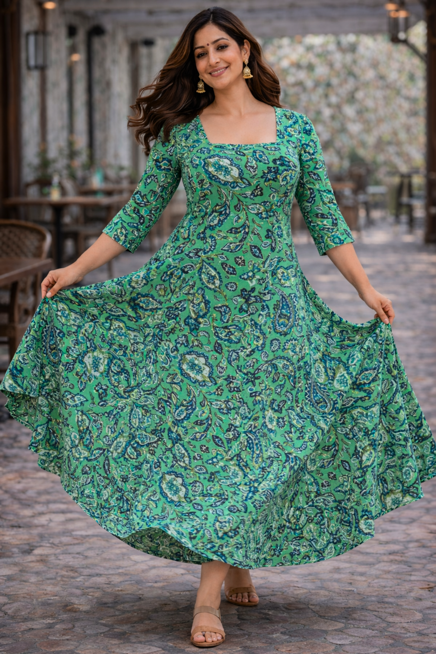 Classic Paisley Printed Dress With Pockets
