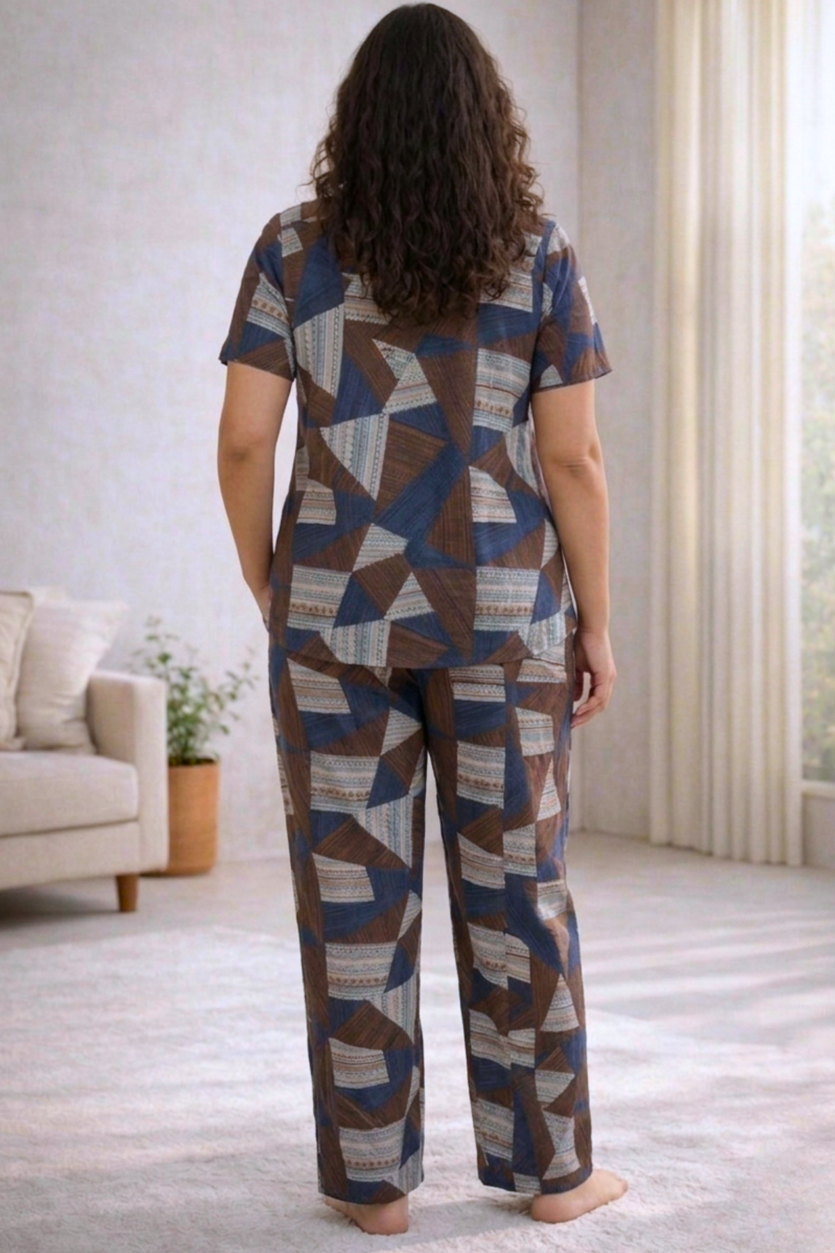 Cocoa Geometry Rayon Night Suit