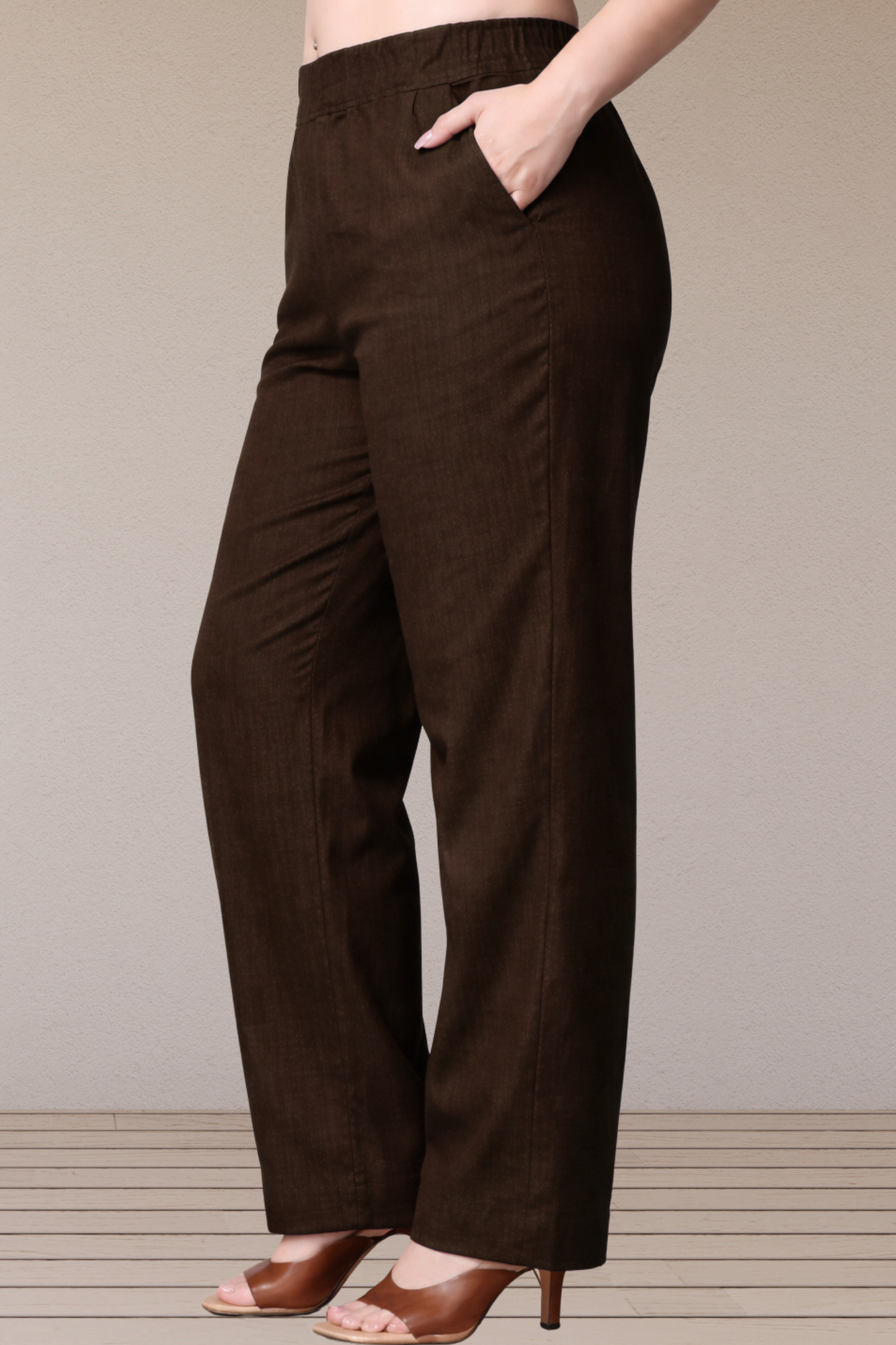 Coffee Lycra Slub Pants