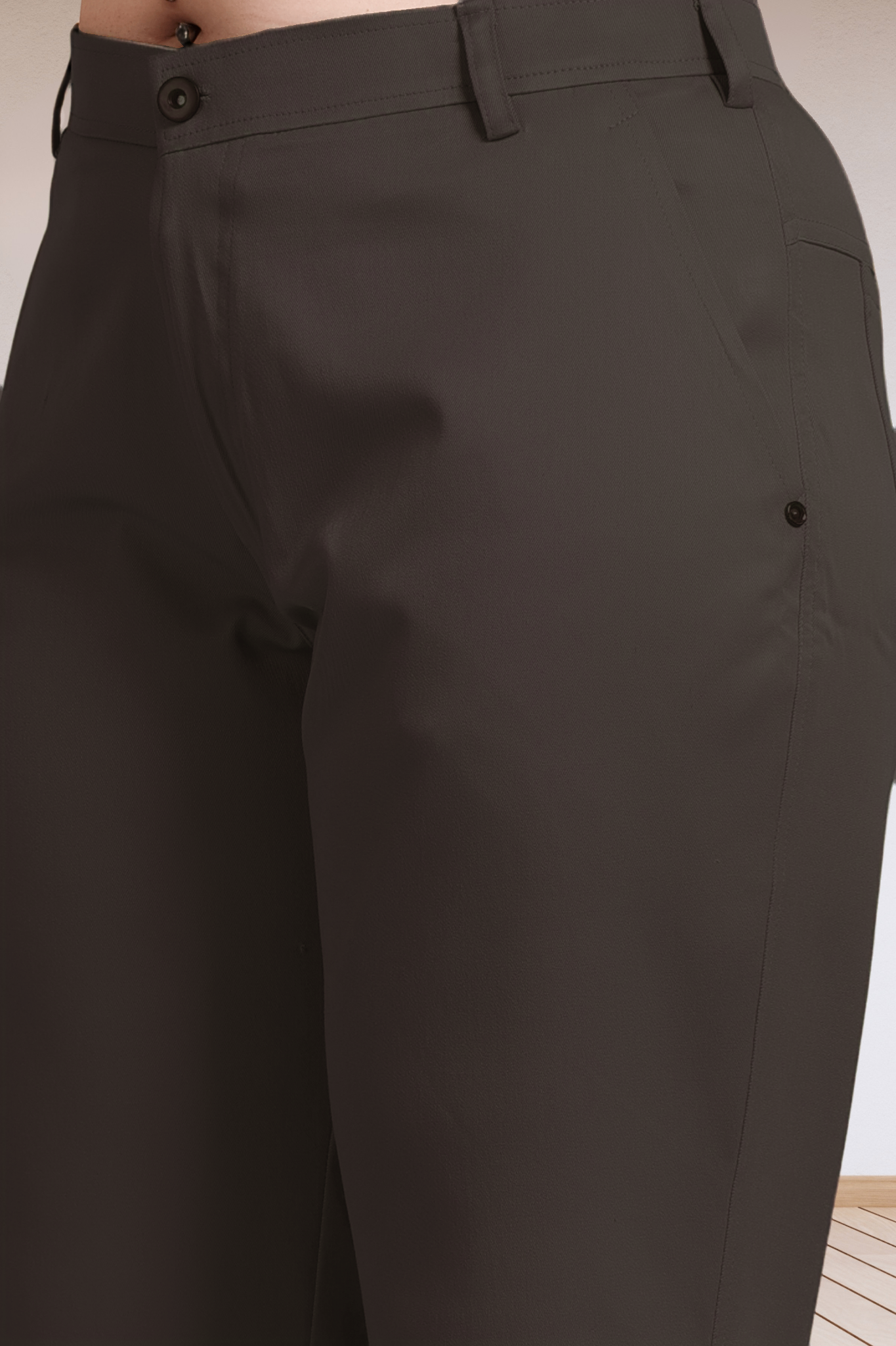 Brown Stretch Formal Trousers