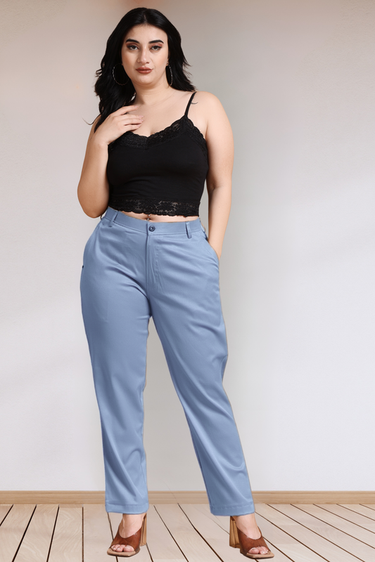 Powder Blue Stretch Formal Trousers