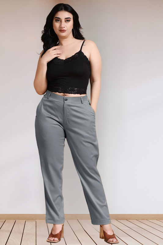Grey Stretch Formal Trousers