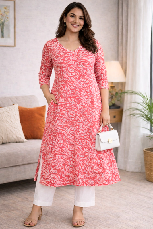 Coral Bloom A-Line Kurta