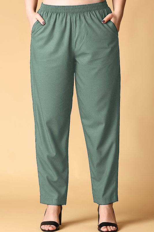 Greyish Green Cotton Kurti Pant