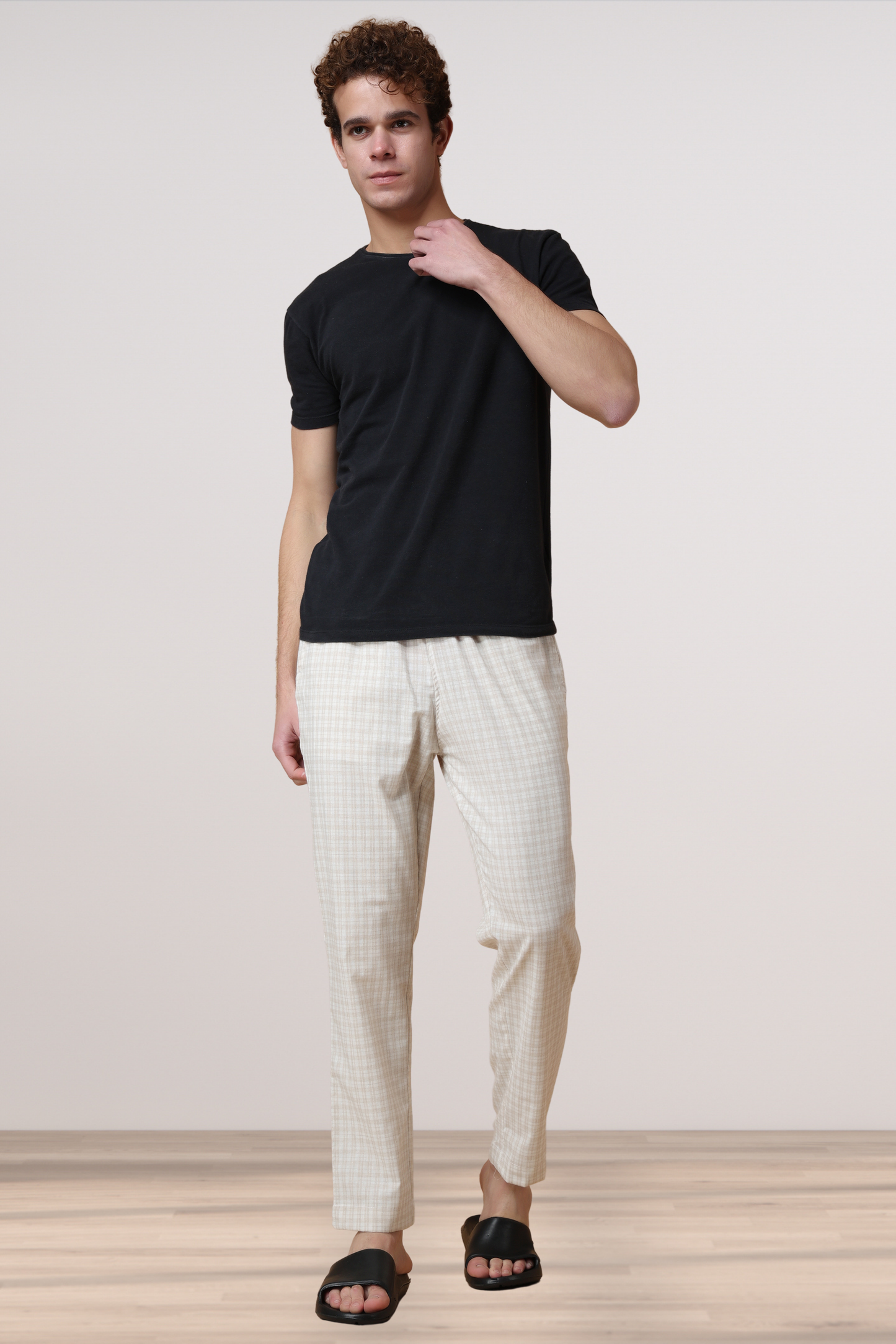 Creamy Checked Cotton Pant Pajama