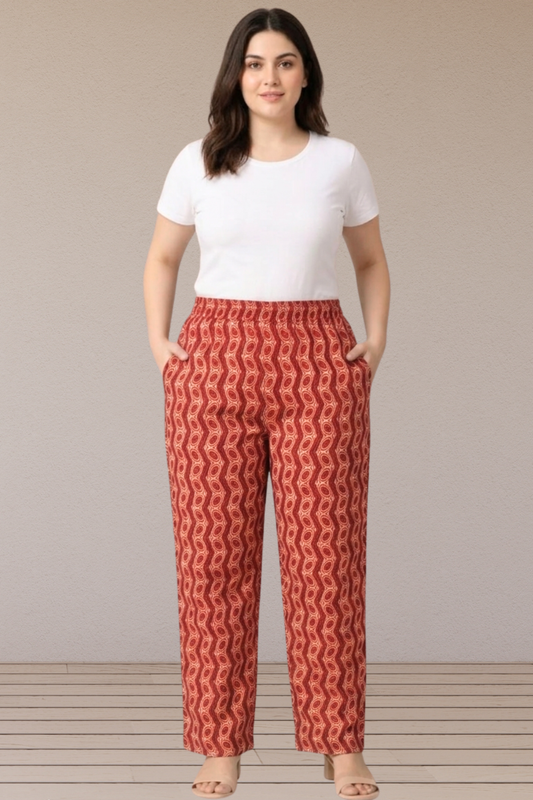 Crimson Wave Cotton Printed Pant