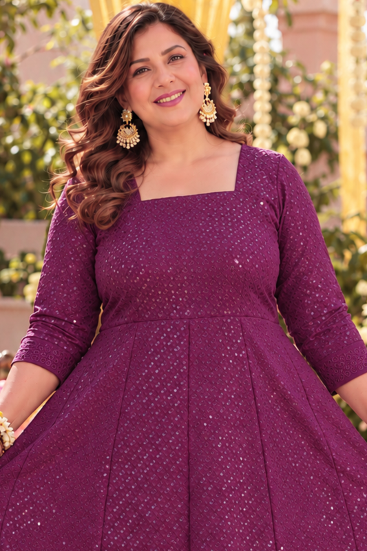 Crimson Berry Sequined Fancy Dress