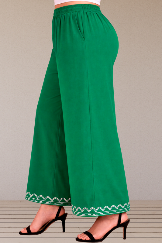 Dark Green Detailed Rayon Palazzo