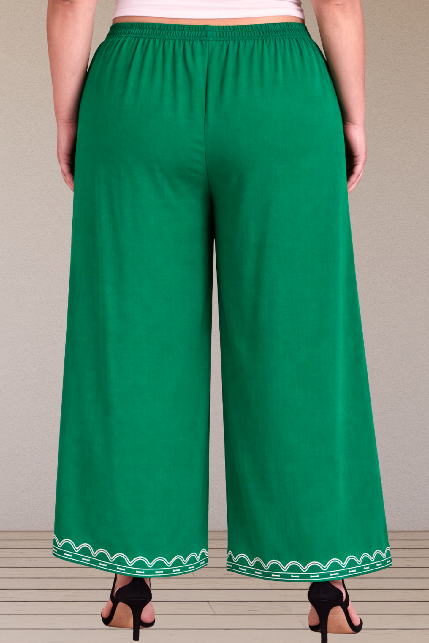 Dark Green Detailed Rayon Palazzo