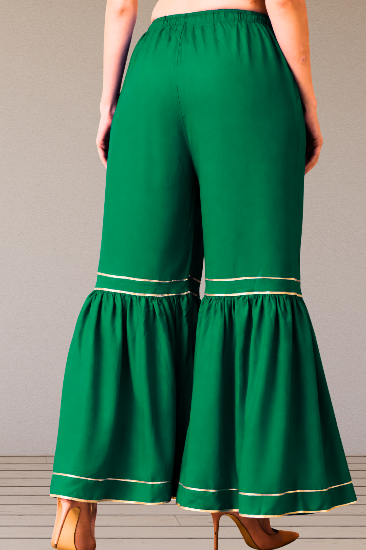 Dark Green Frilled Rayon Sharara