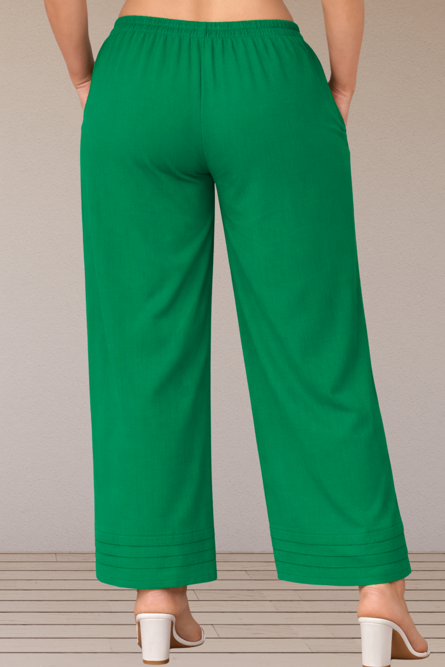 Dark Green Pintuked Cotton Palazzo