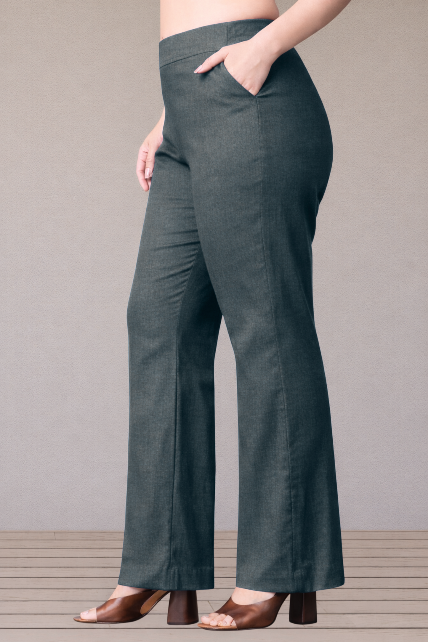 Dark Grey Flared Slub Pants