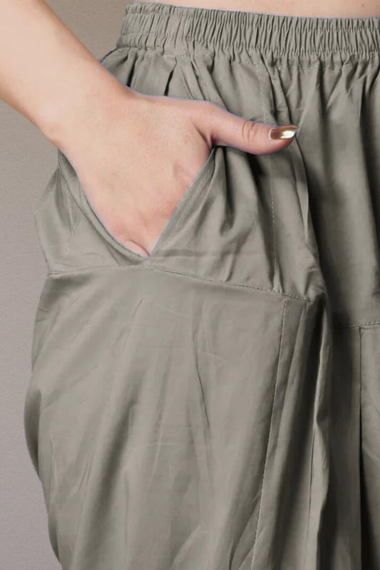 Dark Grey Pleated Cotton Salwar