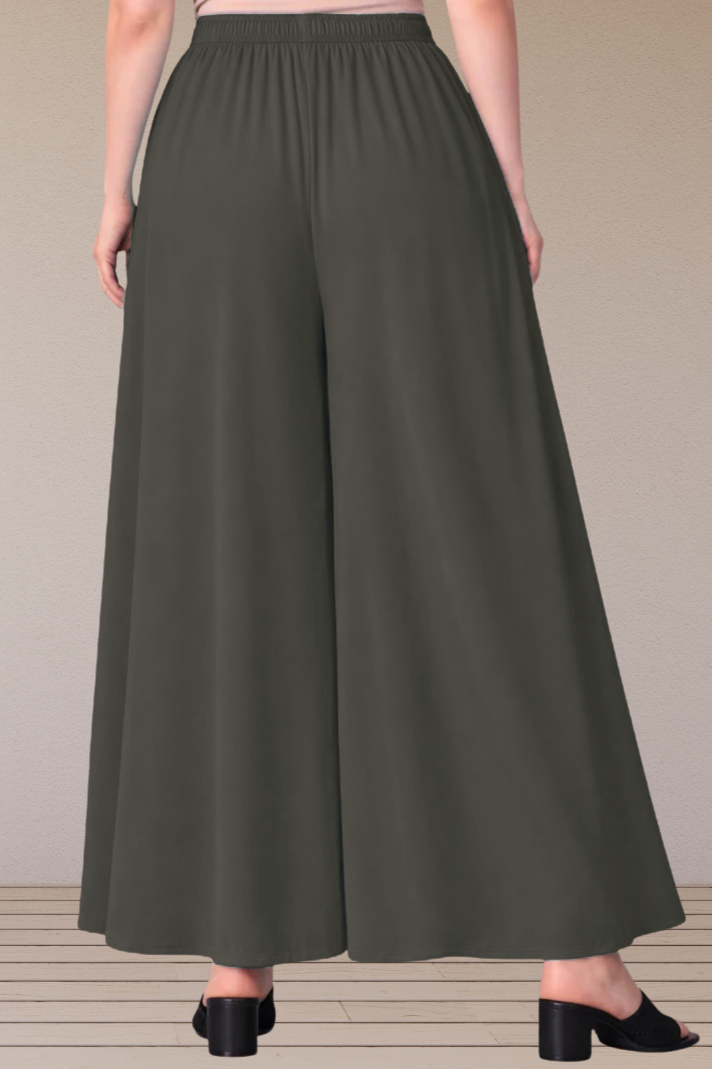 Dark Grey Rayon Belted Skirt Palazzo
