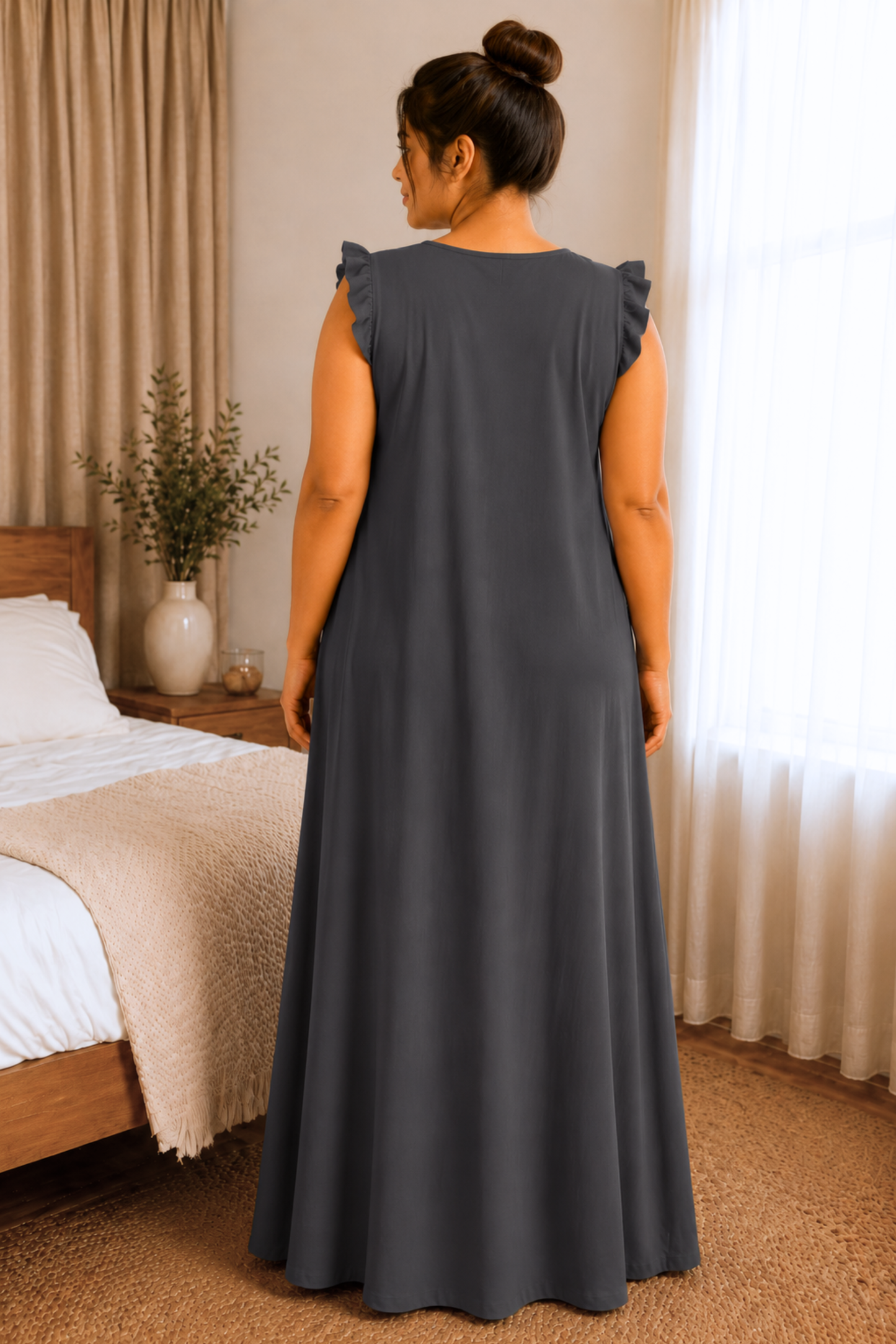 Dark Grey Rayon Night Gown