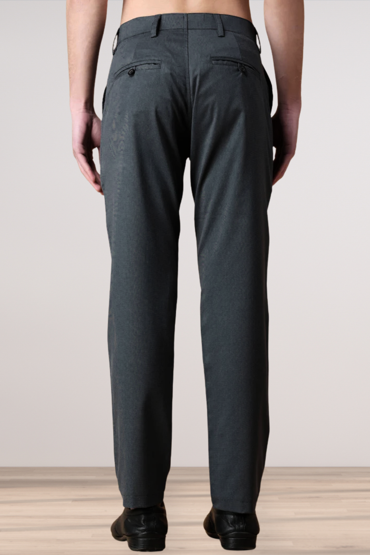 Dark Grey Textured Stretch Trousers