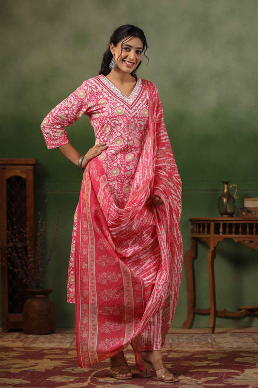 Vibrant Pink Cotton Suit Set