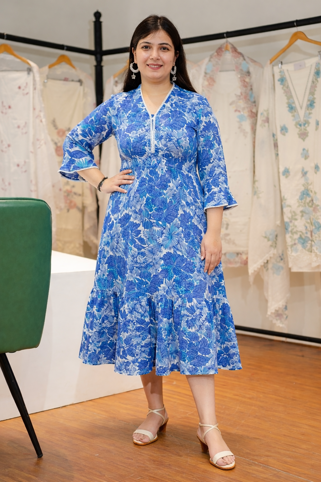 Sapphire Aura Rayon Calf Dress