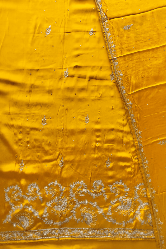 Mustard Gota Patti Unstitched Crepe Suit