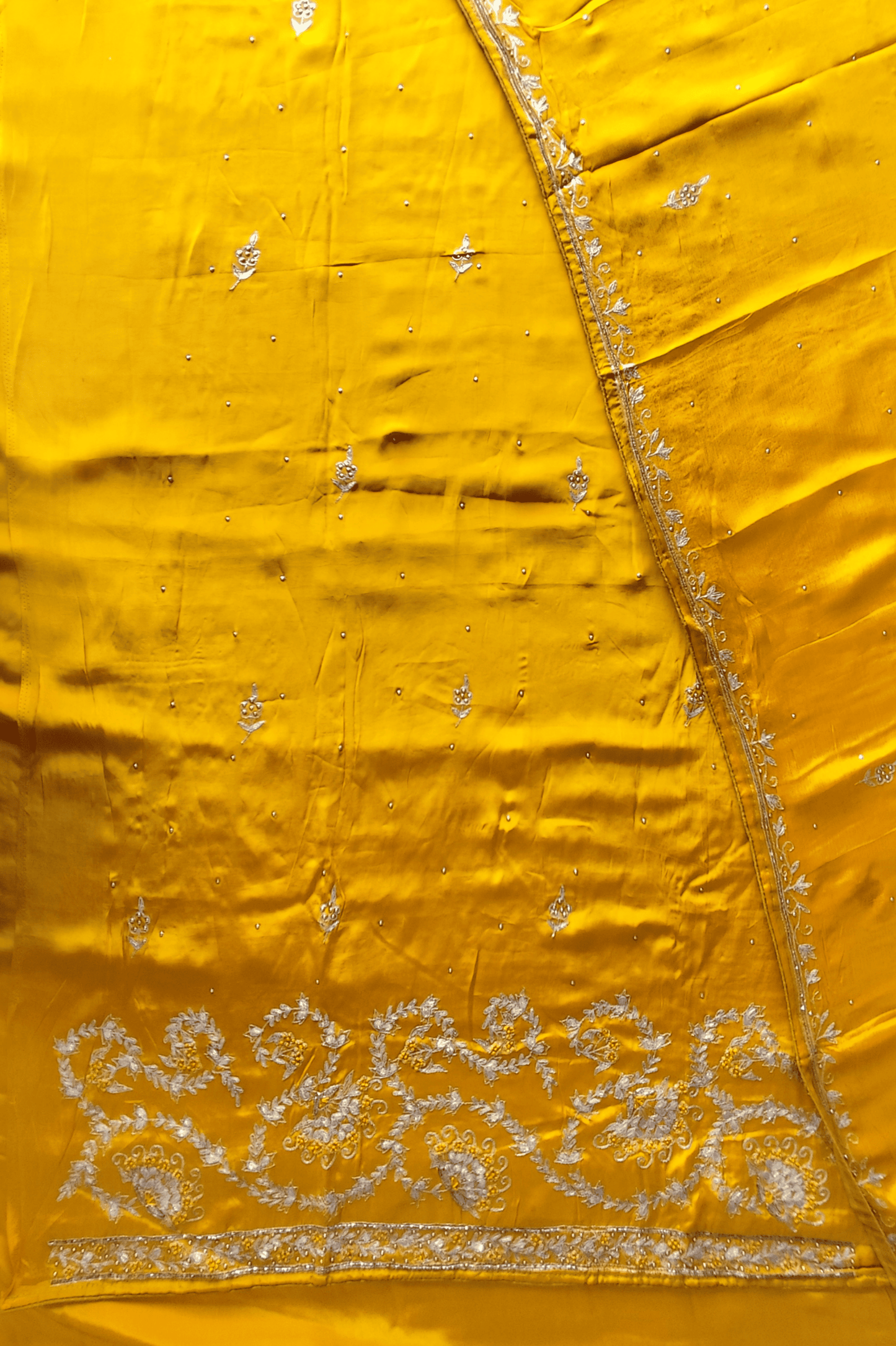 Mustard Gota Patti Unstitched Crepe Suit