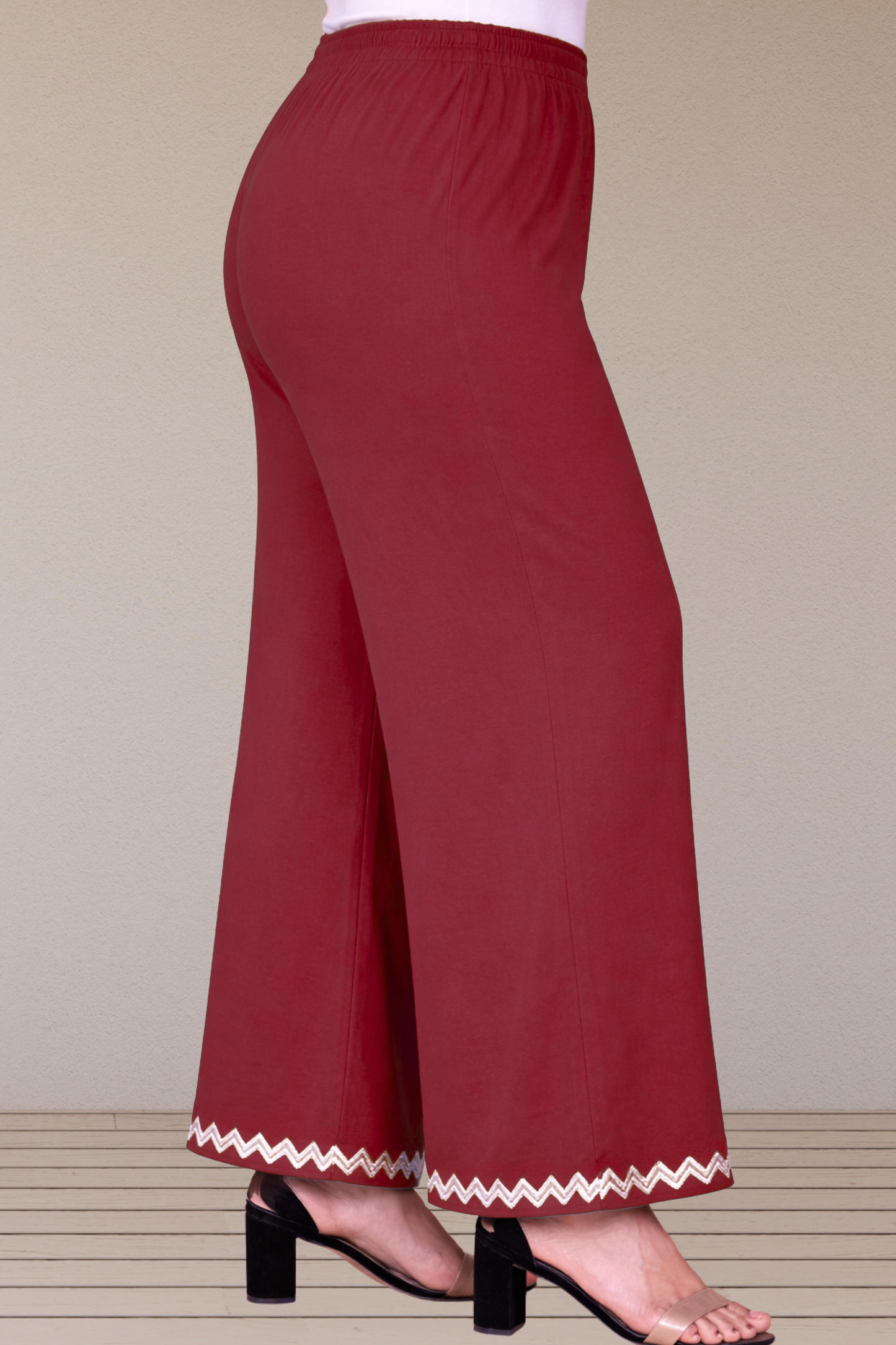 Deep Rose Embellished Cotton Palazzo