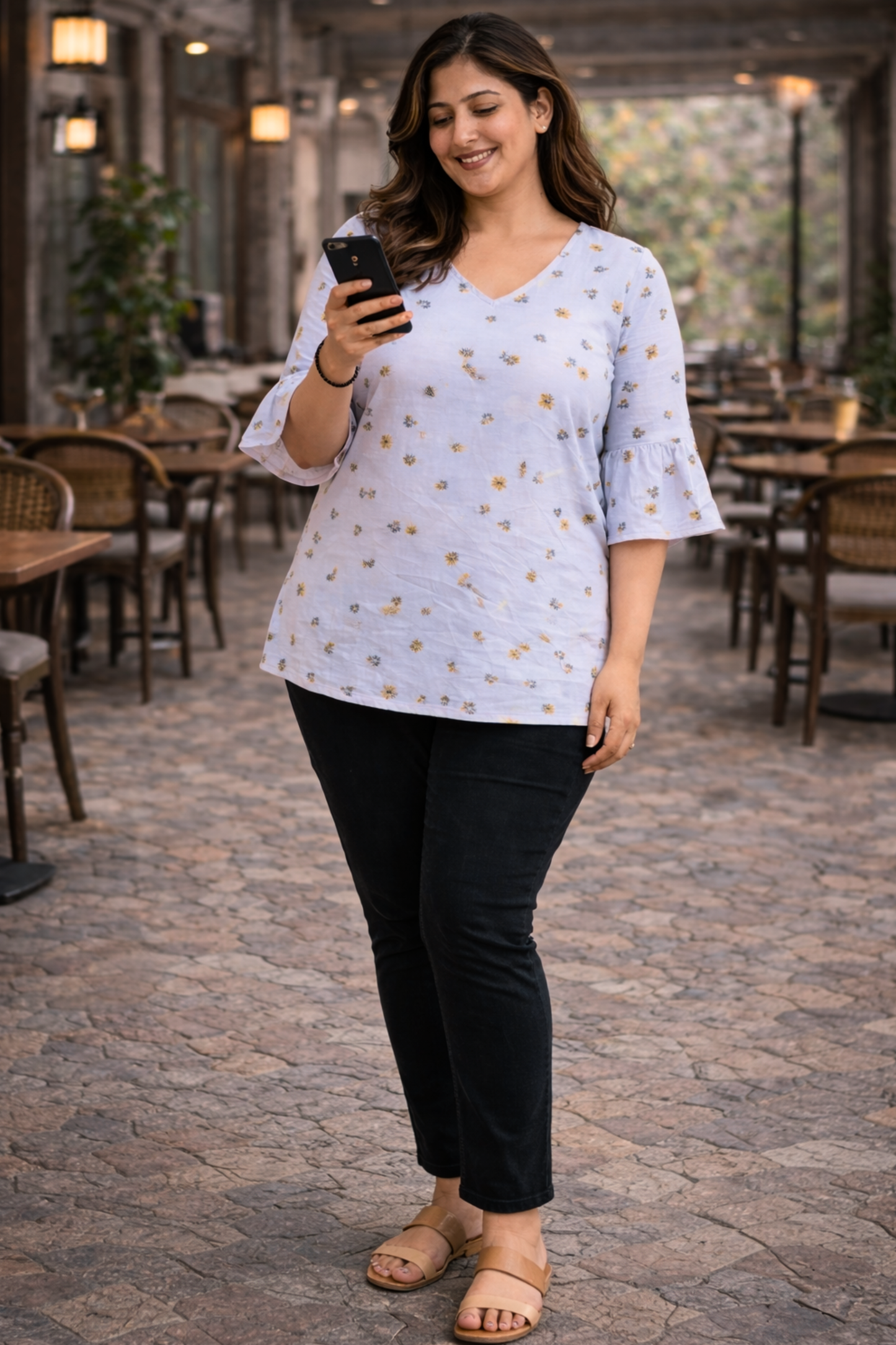 Delicate Floral Printed Cotton Top