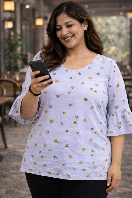 Delicate Floral Printed Cotton Top