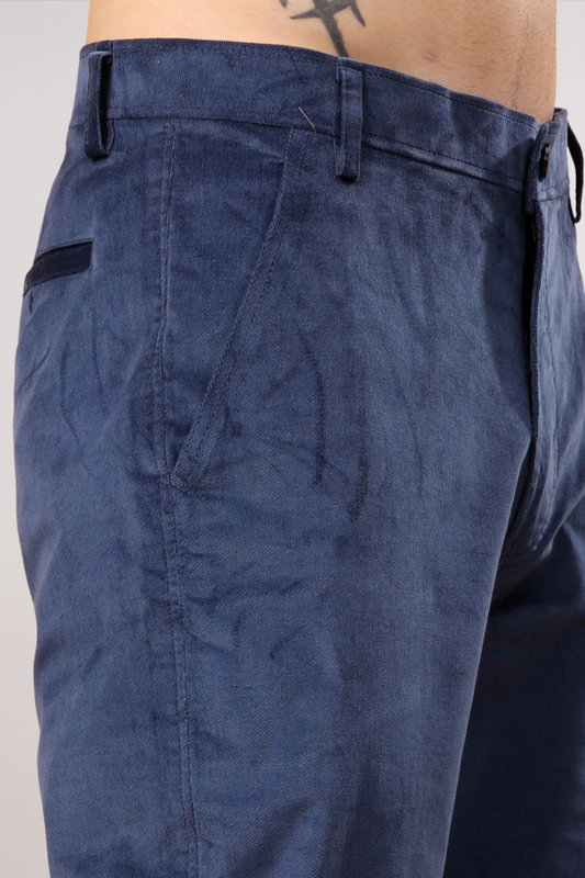 Denim Blue Corduroy Formal Trousers