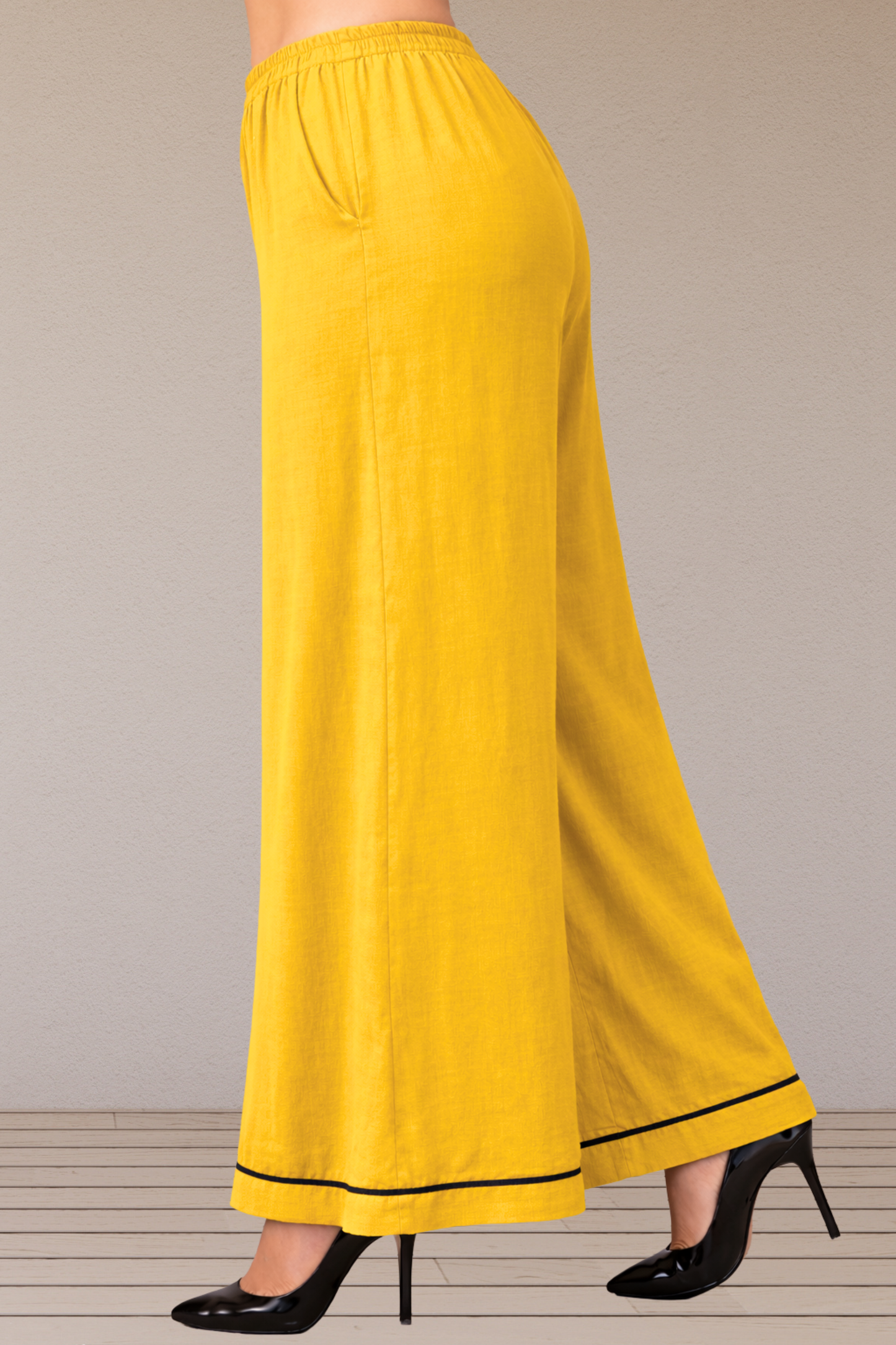 Detailed Hemline Yellow Rayon Palazzo
