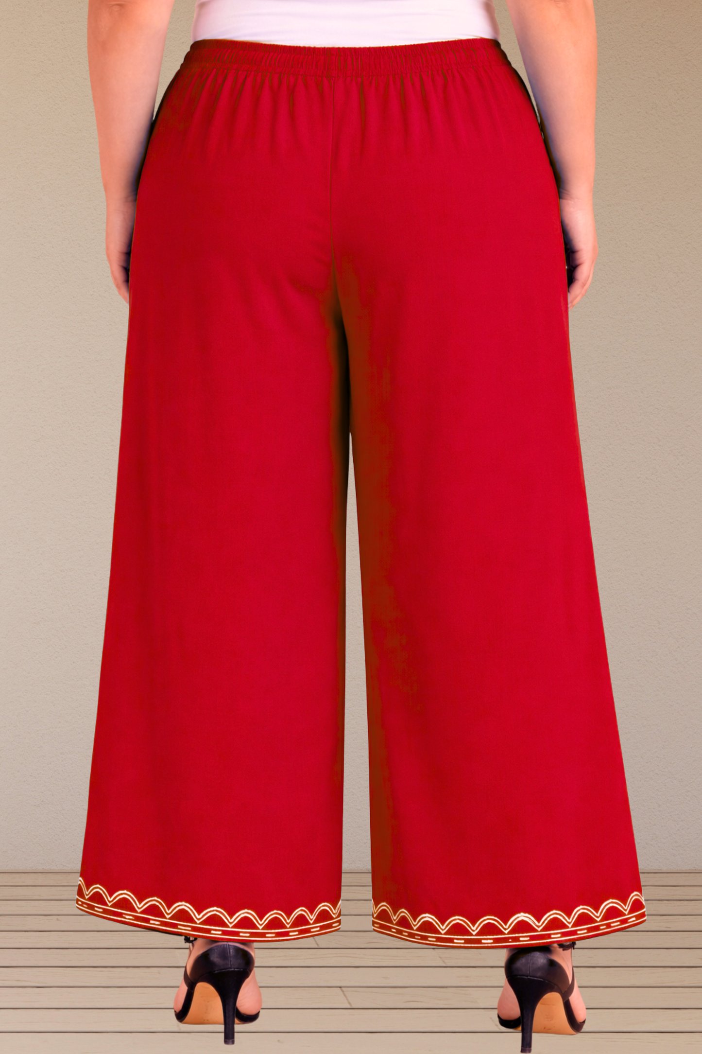 Detailed Red Rayon Palazzo