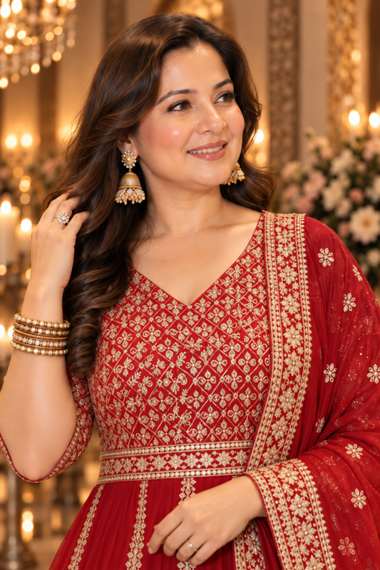 Deveshi Zari Embroidered Georgette Dress