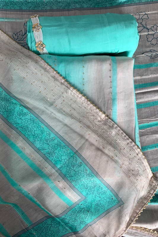 Buy Plus Size Salt Green Corn Muslin Dress Material At Apella | Sizes XS to 10 XL | India | Free Delivery | Customized