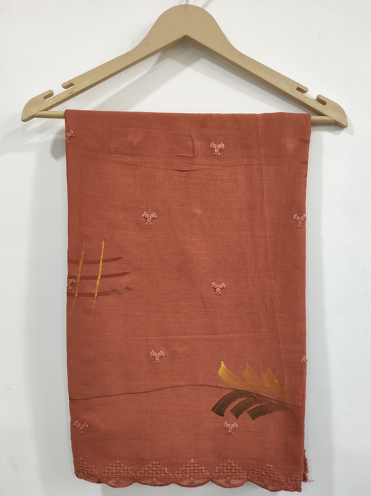 Rust Hand Painted Mul Cotton Dupatta