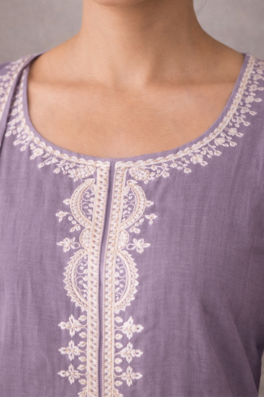 Dusty Mauve Embroidered Mul Cotton Suit