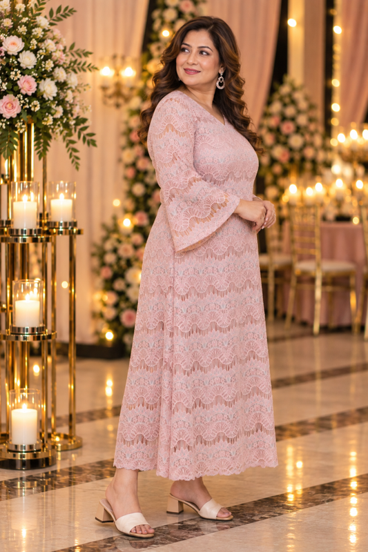Dusty Mauve Crochet Evening Dress