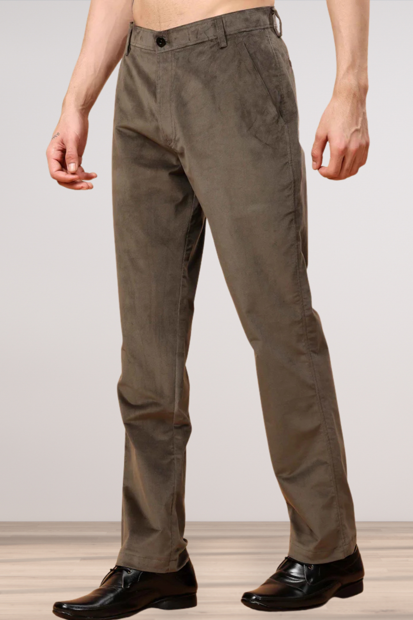 Earthy Green Corduroy Formal Trousers