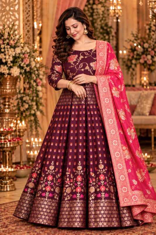 Elakshi Jacquard Silk Anarkali Dress