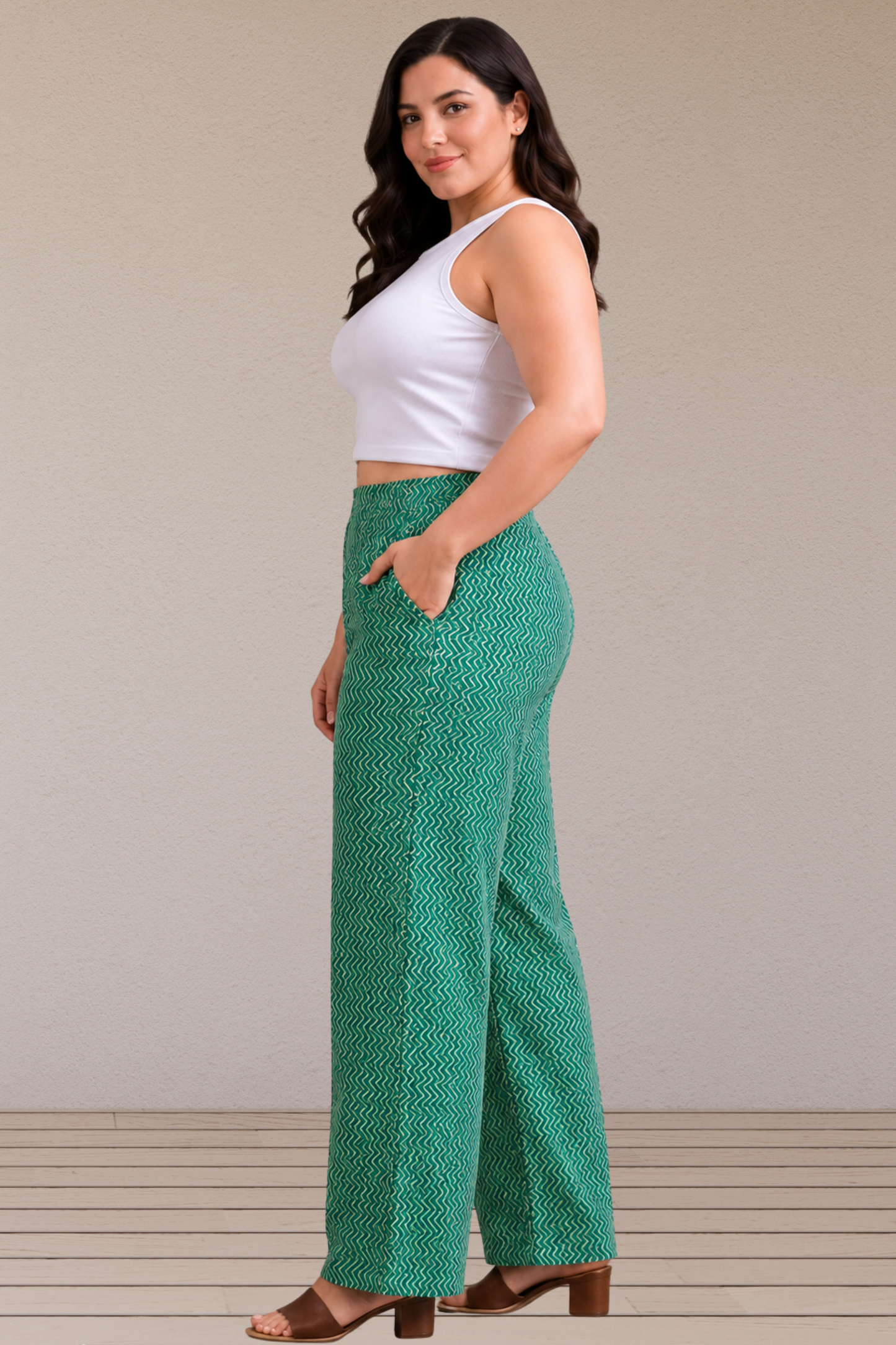 Emerald Wave Cotton Palazzo