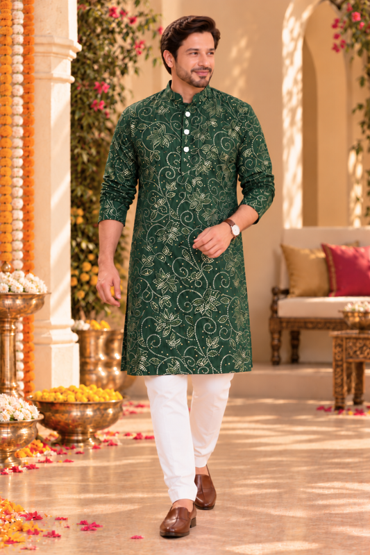 Emerald Grace Foiled Festive Kurta