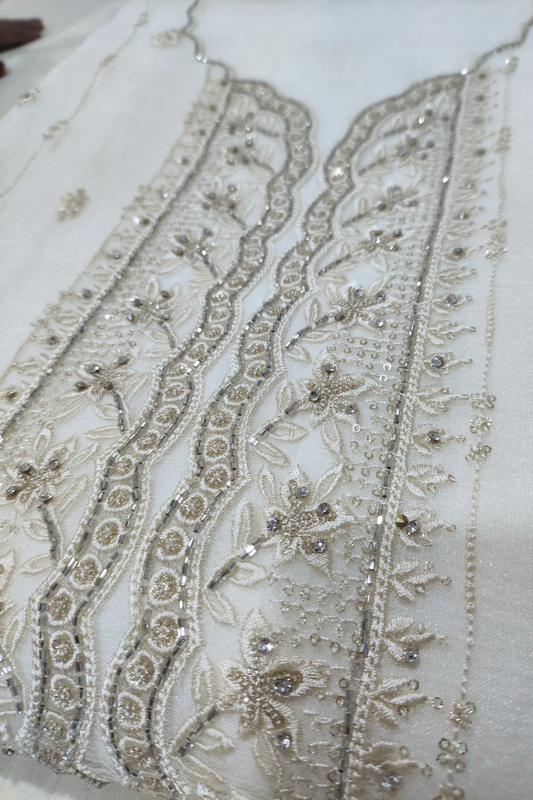 Off White Zardozi Unstitched Salwar Suit