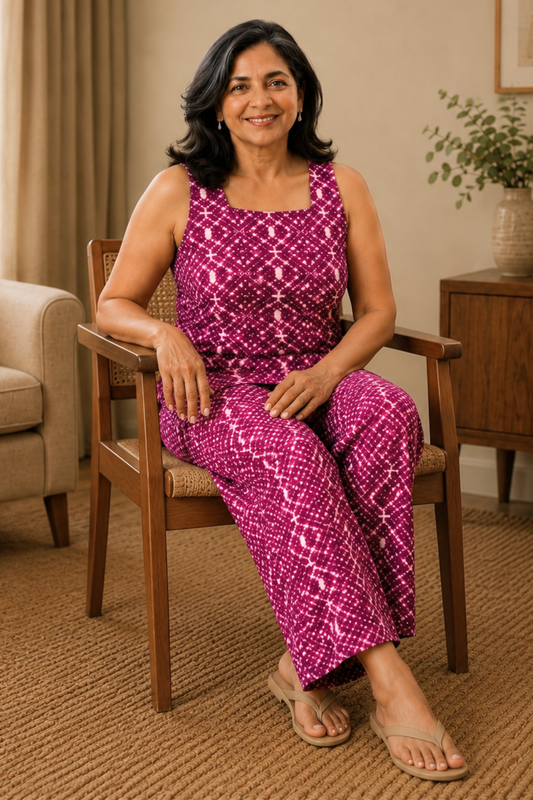 Fiery Fuchsia Rayon Night Suit