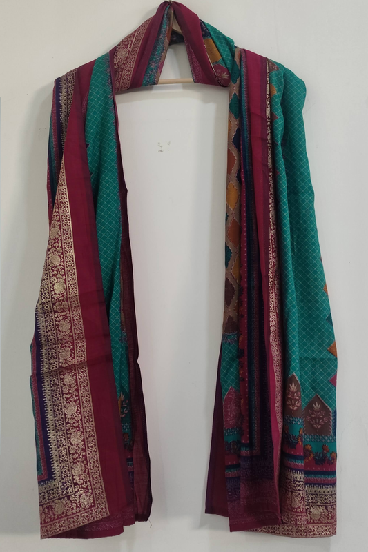 Firozi Traditional Print Silk Dupatta